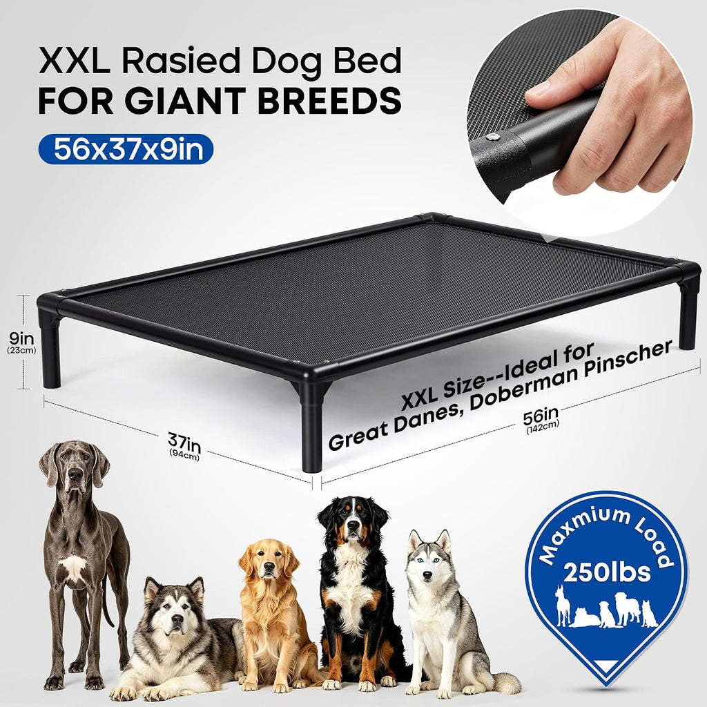 Chew-Proof Elevated Dog Bed for Large and Giant Breeds Up to 250lbs, Heavy Duty Rust-Proof Extra Large Raised Dog Cot