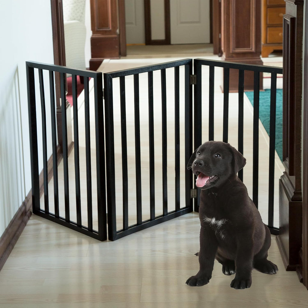 Pet Gate - 3-Panel Indoor Foldable Dog Fence for Stairs, Hallways, or Doorways - 54x24-Inch Wood Freestanding Dog