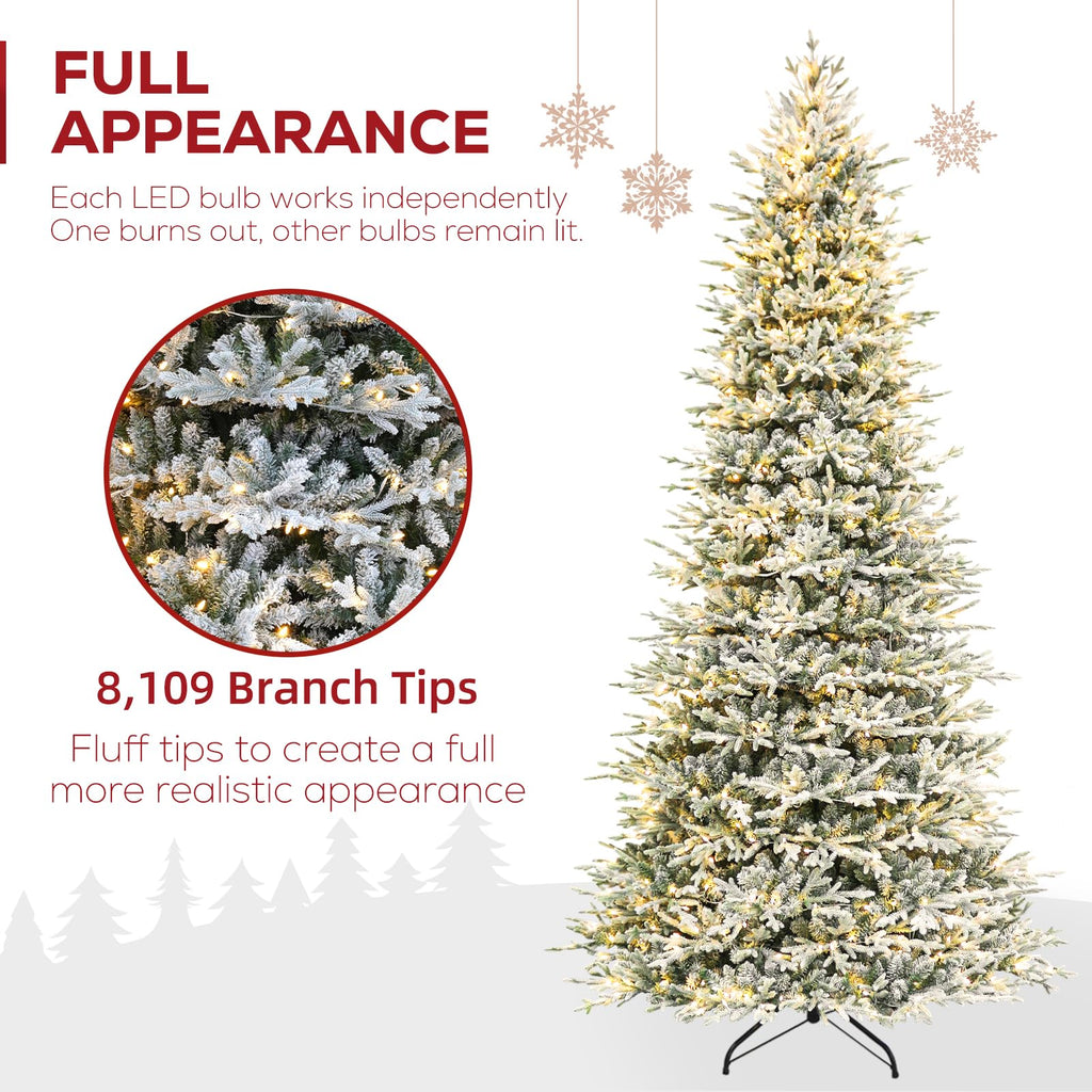 12 ft Prelit Christmas Tree with Realistic Flocked PE Foliage
