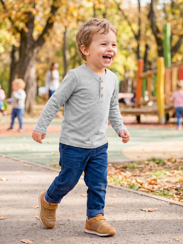 Pack Toddler Boy Long Sleeve Shirt Baby Boys Henley Tops Soft Casual Solid Tee Shirts for Kids