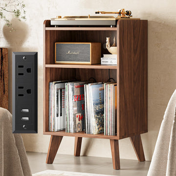 Record Player Stand, Turntable Stand with Record Storage and Charging Station & USB Ports, Record Player Table with