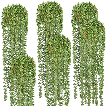 6pcsString of Pearls Plant Artificial Faux Hanging Succulents Hanging Greenery for Outdoor (6, Green)
