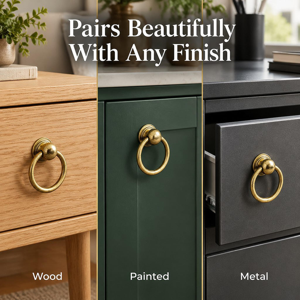 Brass Drop Ring Pulls, 1.6 Inch Antique, 2Pcs