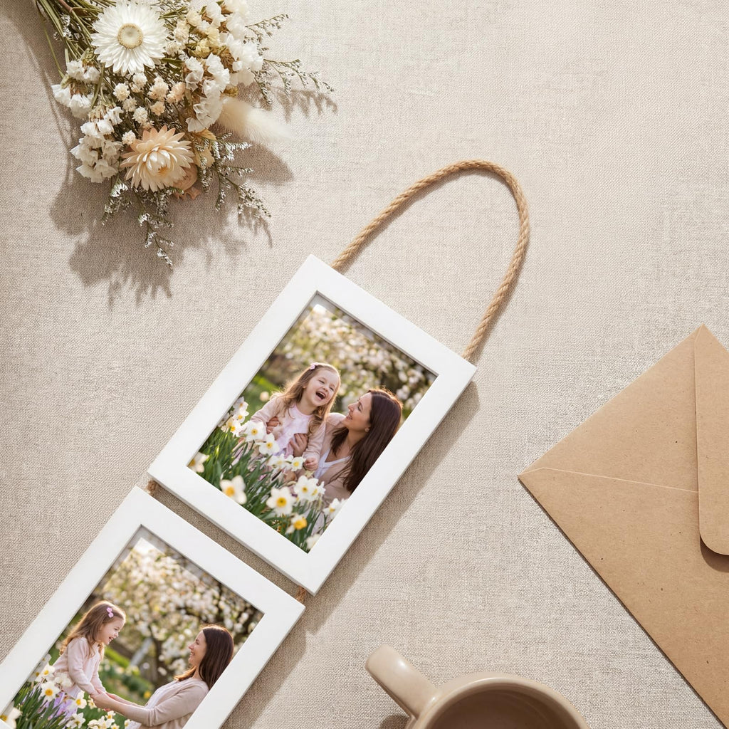 4x6 Collage Picture Frame White Set of 2, 8 Openings Hanging Picture Frames for Vertical 4 by 6 inch Pictures for