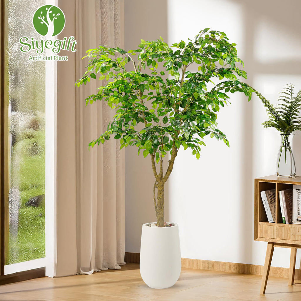 6.5FT Artificial Ficus Tree with White Planter, Moss and Pebbles