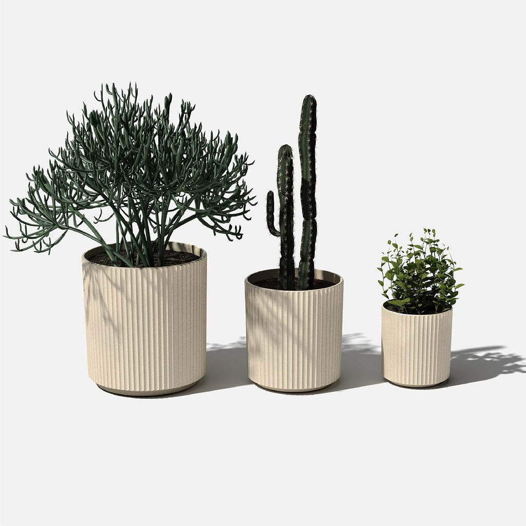 Demi Series Set of 3 Round Planters for Porch, Patio, Backyard | Durable -Concrete Material | Modern Décor for Tall