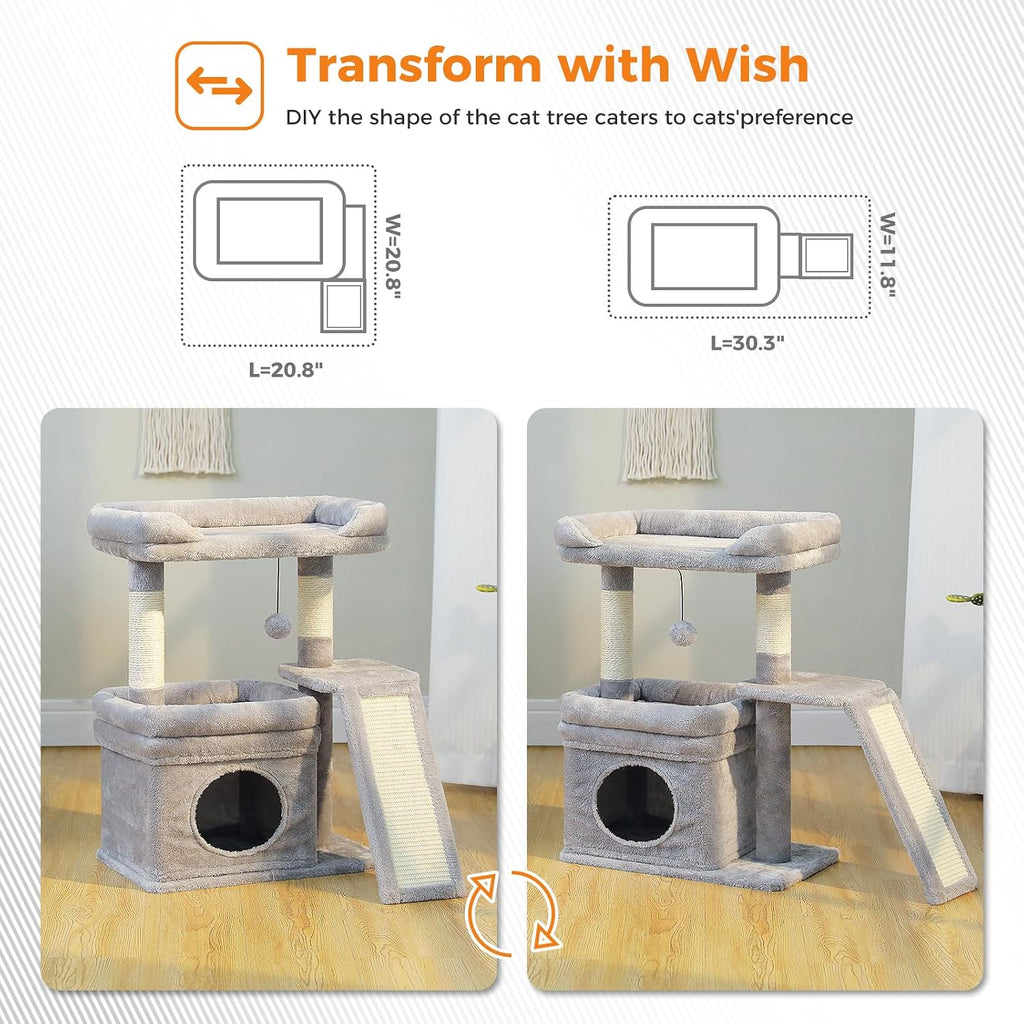 Cat Tree for Small Medium Cats, Gray Cat Tower for Indoor Cats