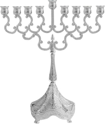 Silver Plated Candle - Fits All Standard Hanukkah Candles - Curved Branches - Embossed Design - 8" High x 6.5" Wide