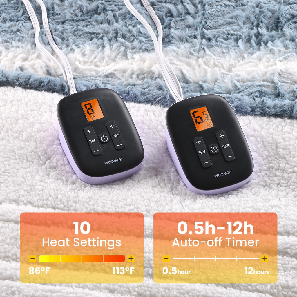 Heated Blanket Queen Size 84" x 90", Electric Blanket with Dual Controls, 0.5-12 Hours Timer & 10 Heating Levels, ETL