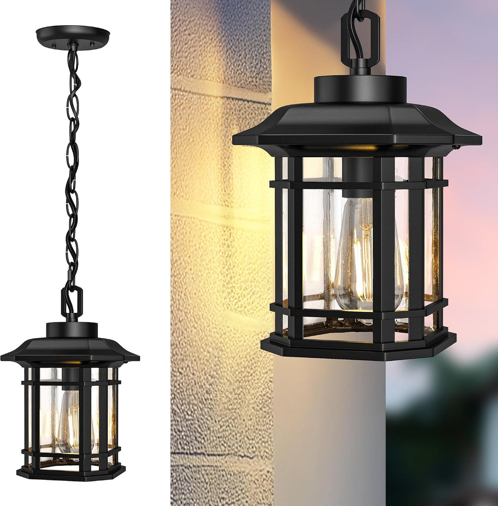 Outdoor Pendant Light Fixture, Exterior Hanging Lights, Hanging Lantern with Adjustable Chain