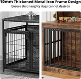 Extra Large Dog Crate Furniture, 43.3 inches Wooden Dog Crate with Storage and 4 Hooks