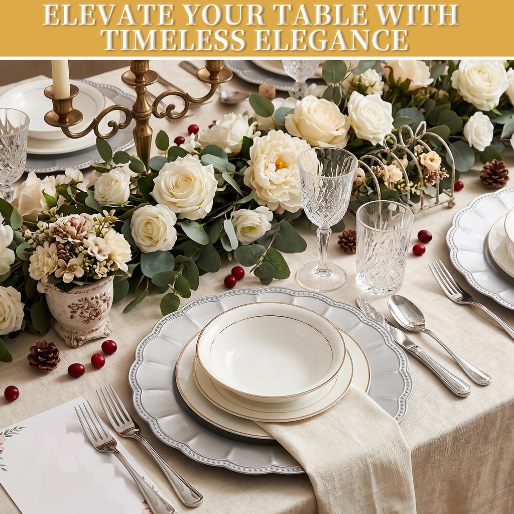 100 Pcs 13" Silver Charger Plates Bulk, Charger Plates with Beaded Sunflower Rim, Elegant Silver Chargers for Dinner
