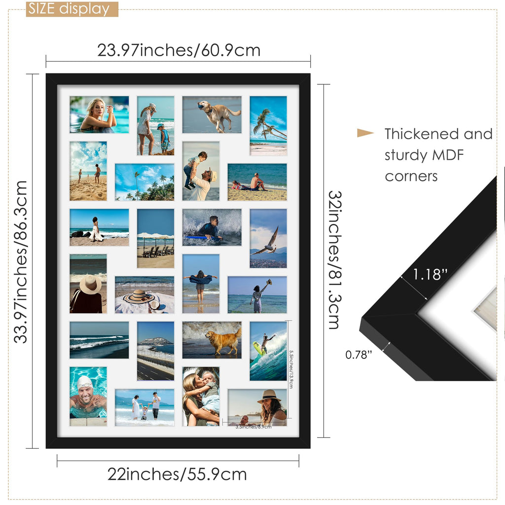 22x32 Collage Frame For 24 4x6 Photos Black