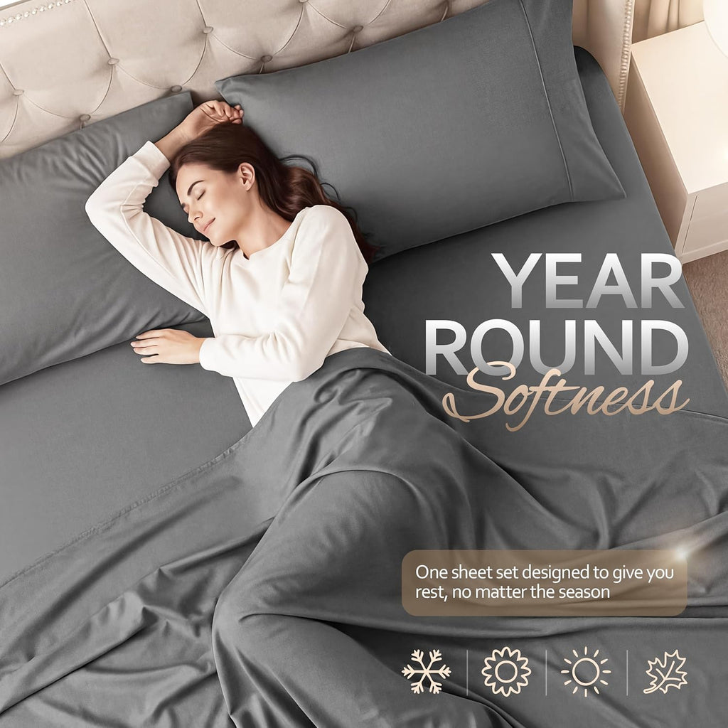 King 4 Piece Sheet Set, Extra Soft Cooling & Breathable Microfiber, Includes 1 Flat Sheet, 1 Fitted Sheet & 2