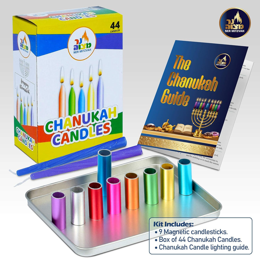 Colorful Kids Magnetic Candle Set- Includes Box of Chanukah Candles - Fun Safe and Decorative Tin Childrens