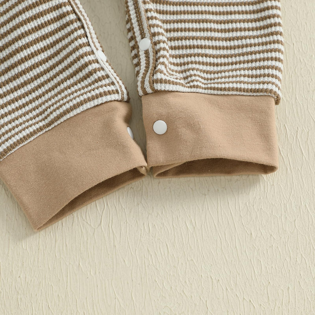 Newborn Baby Boy Romper Stripe Jumpsuit with Hat Coming Home Outfit Infant Fall Winter Clothes (Coffee #2, )