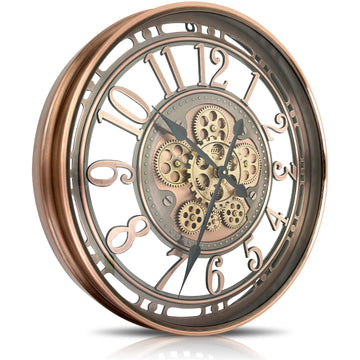 Real Moving Gears Wall Clock Large Modern Metal Clocks Decor, Industrial Steampunk Unique Vintage Rustic Decorative