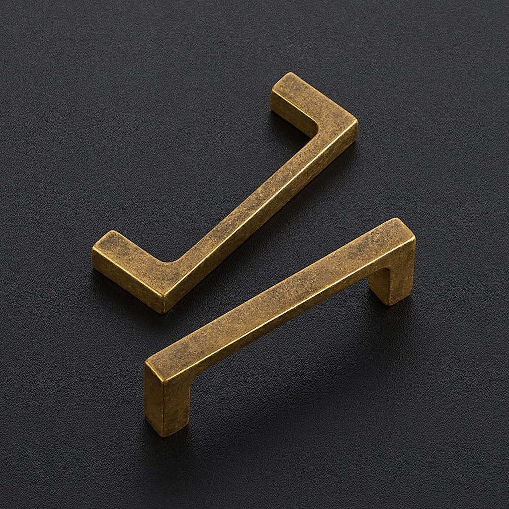 Antique Brass Cabinet Handles Solid Square Pulls 3 Inch 5 Pack