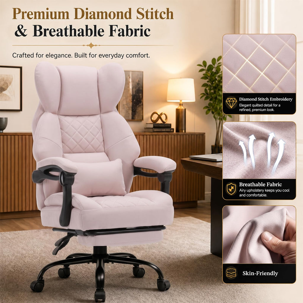 Big&Tall Ergonomic Gaming Chair, Wide Spring Seat, Linkage Armrest, Pink