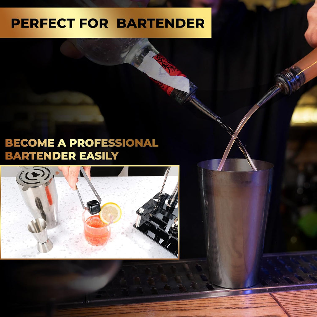 Mixology Bartender Kit - Gun Metal Cocktail Shaker Set w/Stand - Essential Home Bar Accessories Martini - Set of 24