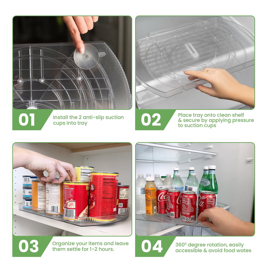 Rotating Lazy Susan for Refrigerator - Square Lazy Susan - Rectangular Fridge Lazy Susan Organizer - 360°