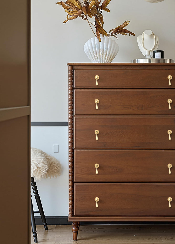 Solid Brass Cabinet Knobs 6 Pack, Modern Brass Brushed Pendant Drop Knob,Gold Cabinets Drop Pulls Drawer and Dresser