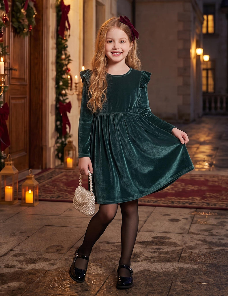 Toddler Formal Dress Party Winter Velvet Fall Dresses Blue