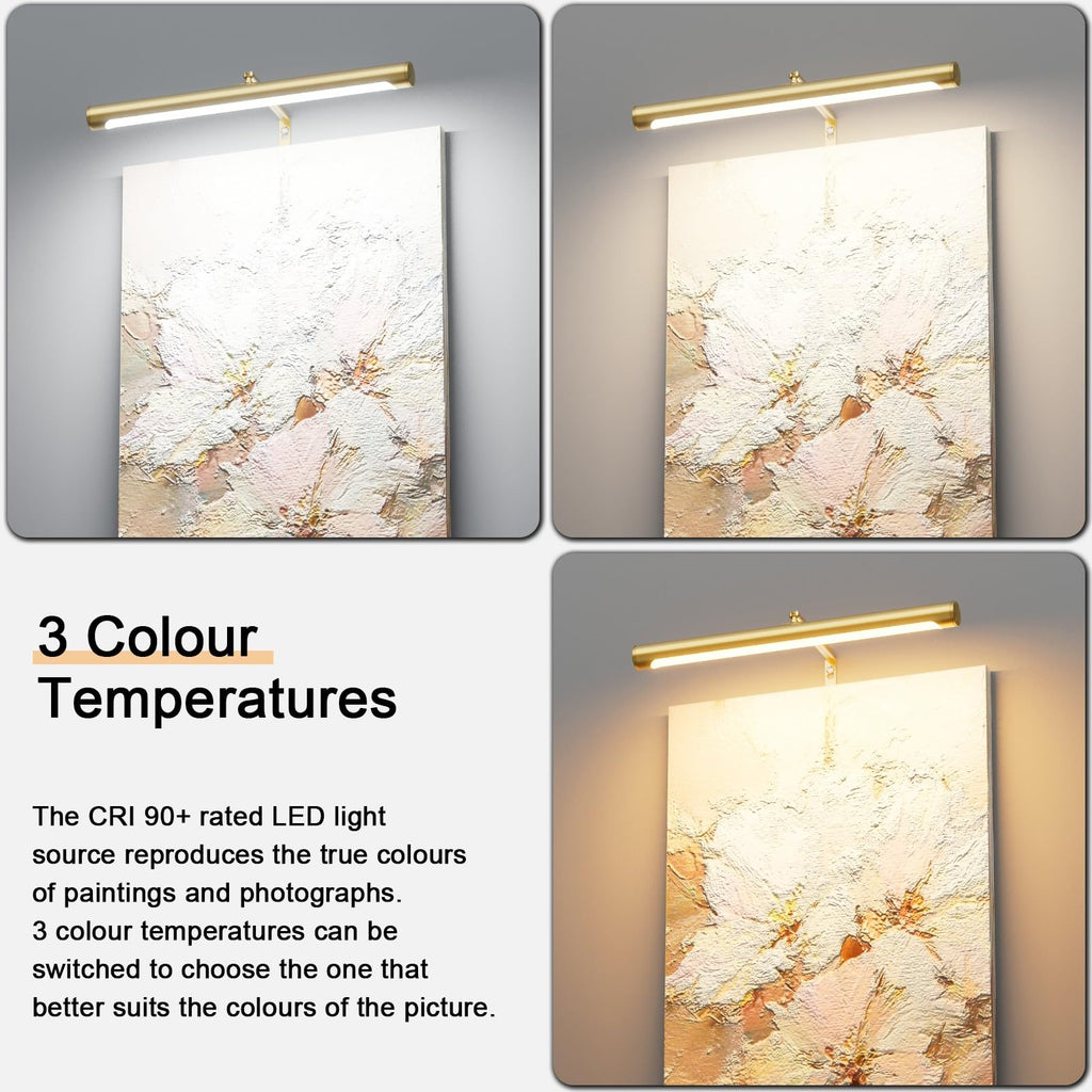 Picture Lights for Paintings Plug in, 16" Adjustable LED Gold Picture Light Art Light, Remote Control Gallery
