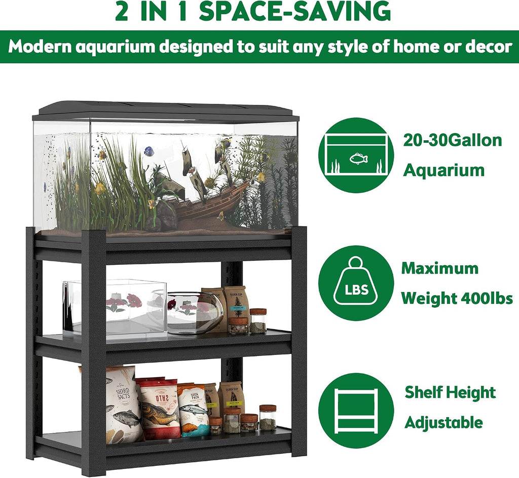30 Gallon Fish Tank Stand - Metal Aquarium Stand, 34 "W x 18 "D x 31" H Adjustable Heavy Duty Reptile Tank Stand