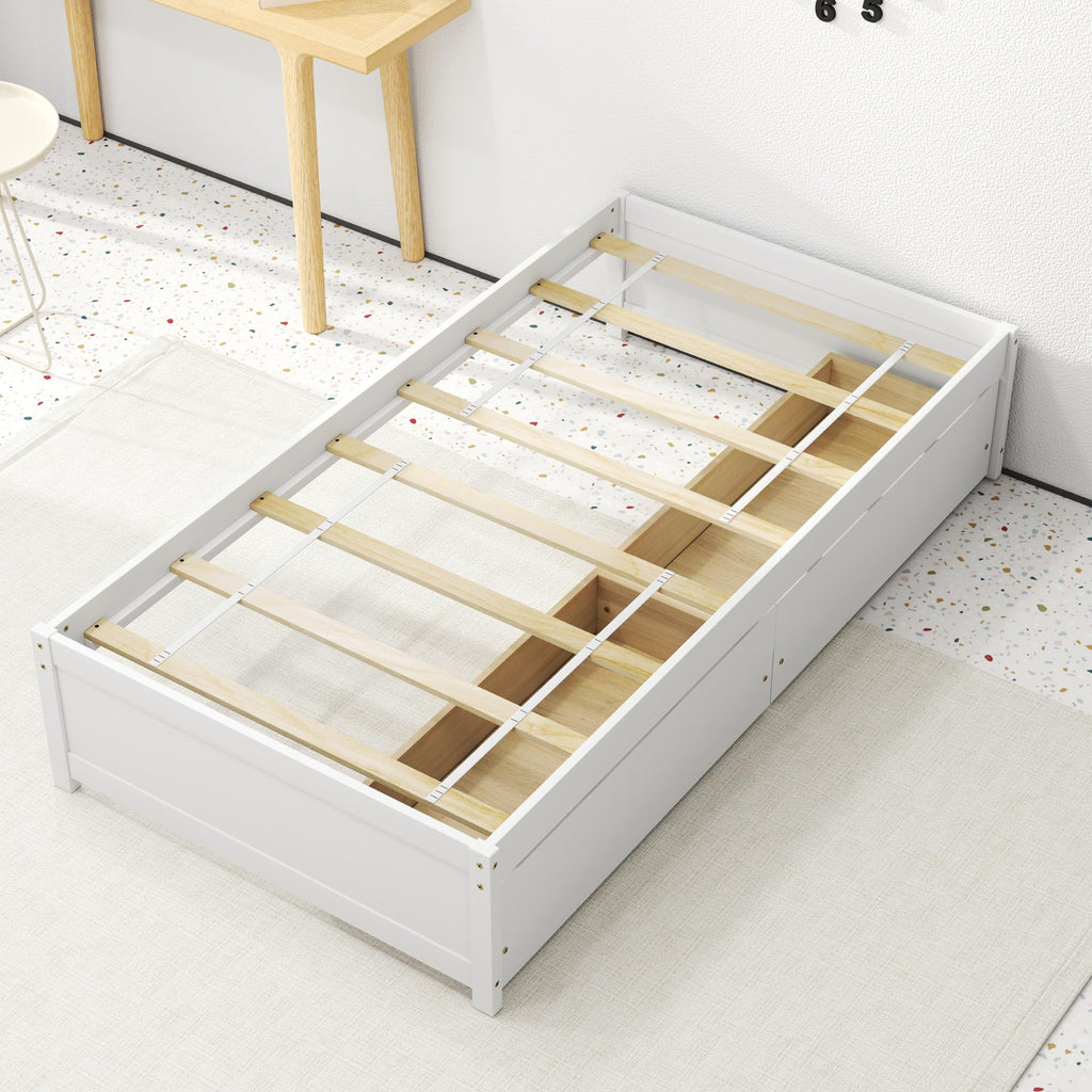Twin Size Wood Platform Bed Frame with 2 Storage Drawers, Wooden Platform Bed with Slats Support, Daybed Frame, Twin