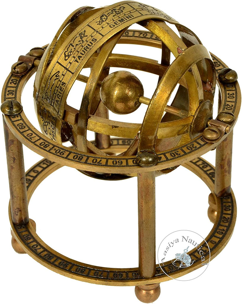 Brass Armillary Sphere with Stand - 9 cm High Steampunk Pirate Vintage Decoration