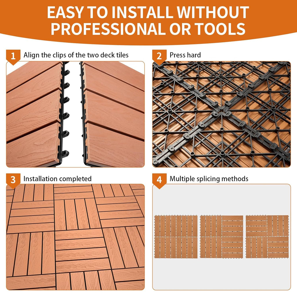 Polymer Composite Interlocking Deck Tiles Outdoor,12x12 Thick Composite Patio Floor Tiles Decking Boards for All
