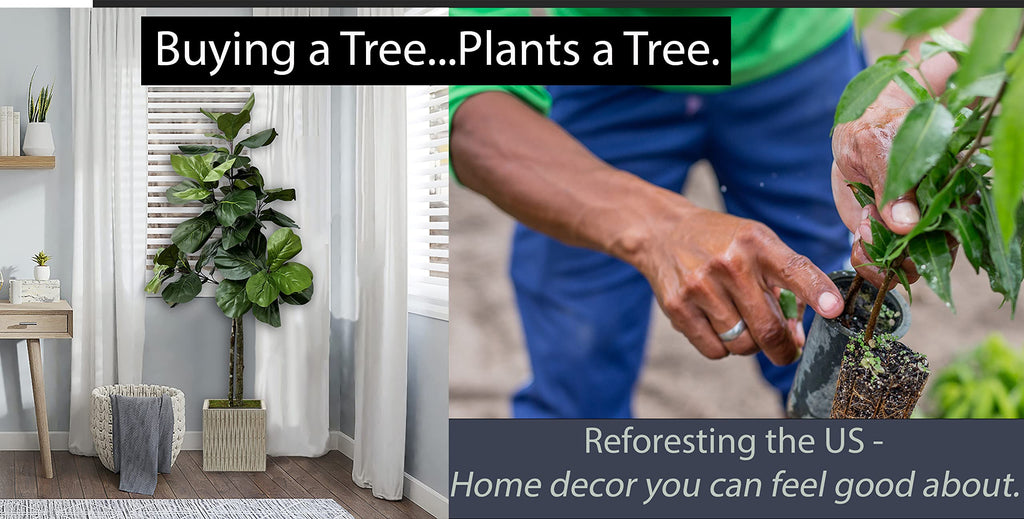 Handmade 5ft Fiddle Leaf Fig Ficus Lyrata Artificial Tree with Ethically Sourced Real Wood Trunks, Hypoallergenic