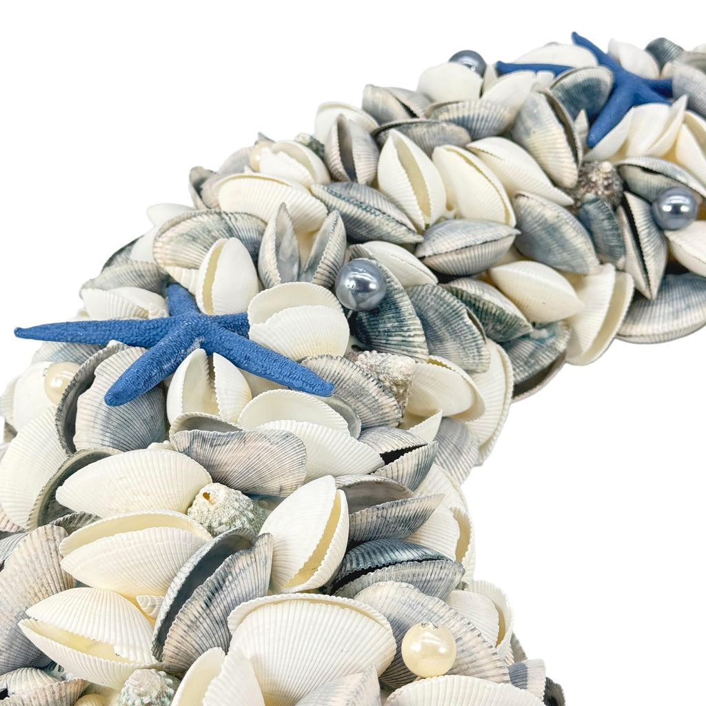 Natural Seashell Wreath w/Shells, Starfish, Pearls, Sea Snails - Spring & Summer Coastal Decor Beach House Indoor
