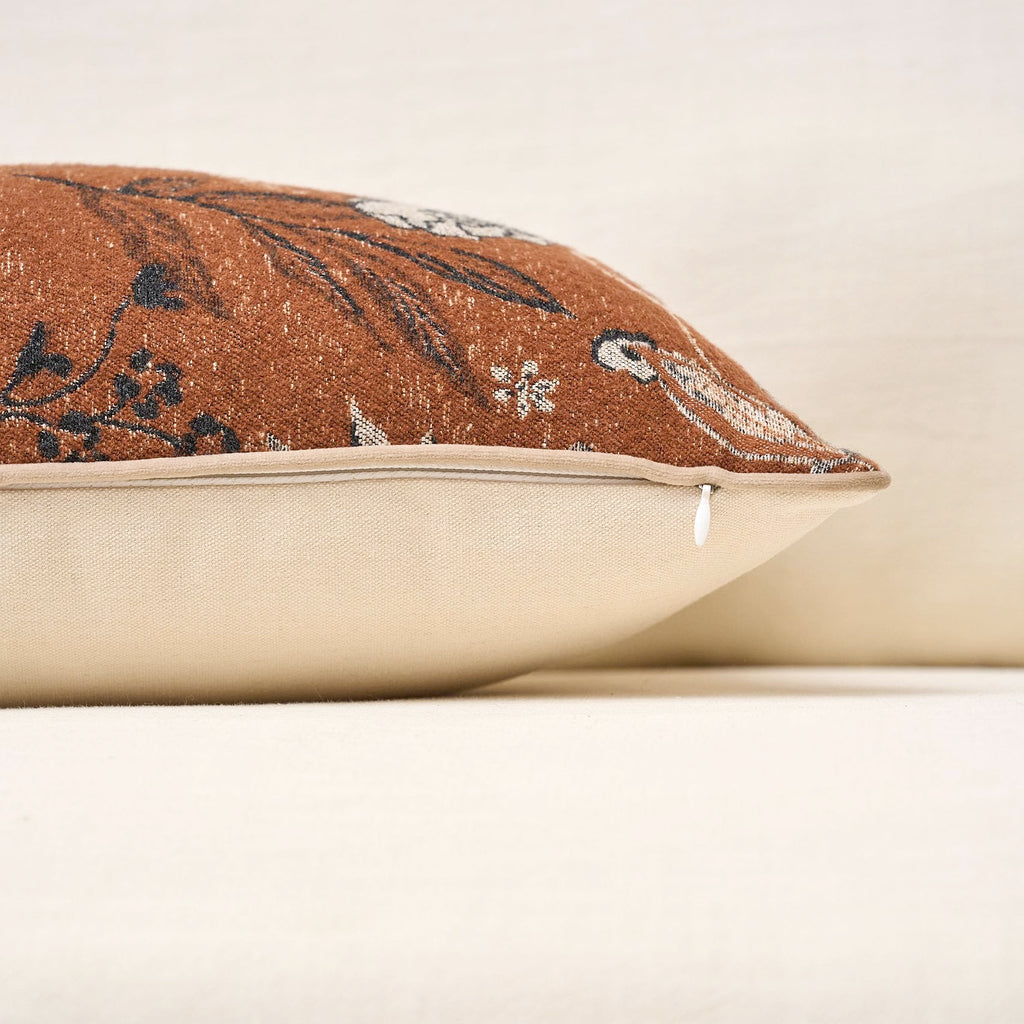 Rust Orange Floral Textured Lumbar Throw Pillow Cover 12x20 Fall Vintage Accent Pillow Cover Farmhouse Cushion Cover