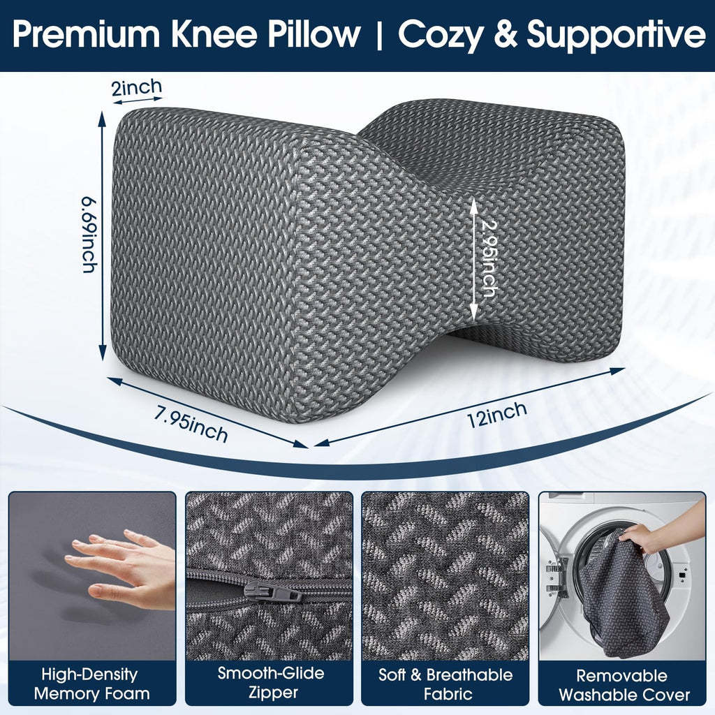 Memory Foam Knee Pillow for Side Sleepers, Dark Grey, X-Large