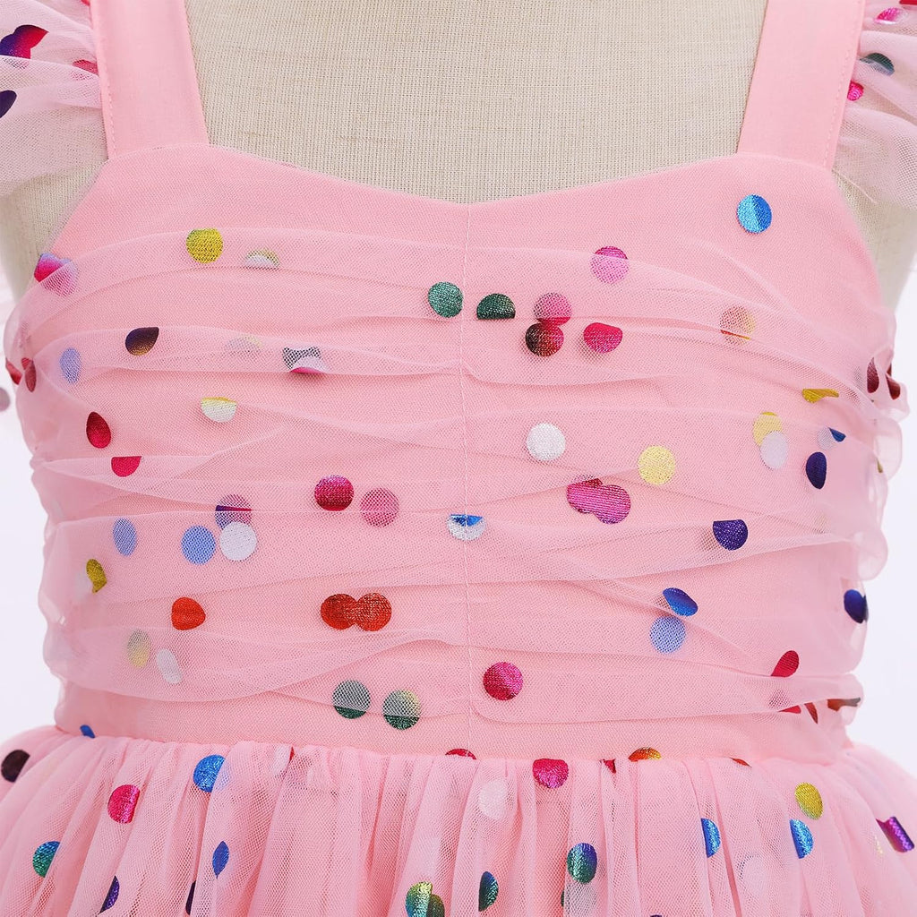 Toddler Girls Birthday Dress Floral Tulle Tutu Princess Pageant Party Dresses Summer Sleeveless Smocked Sundress 1