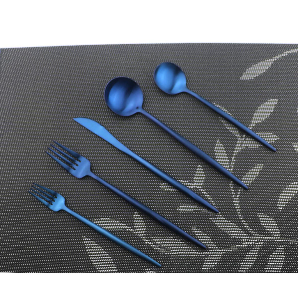 Iridescent Blue Flatware 10 Pieces Tableware Set Cutlery Set Dinnerware Anti-rust Utensil Set, Salad Spoons Knives and