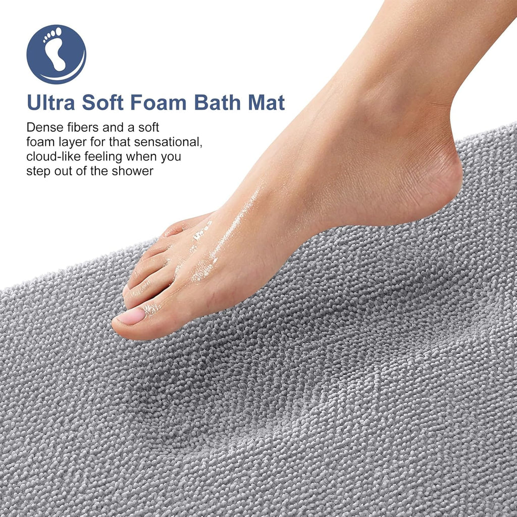 Memory Foam Bathroom Rugs Mats Sets 2 Piece, 24"x20"+30"x20", Grey | U-Shaped Toilet Rug Set, Non-Slip Quick Dry