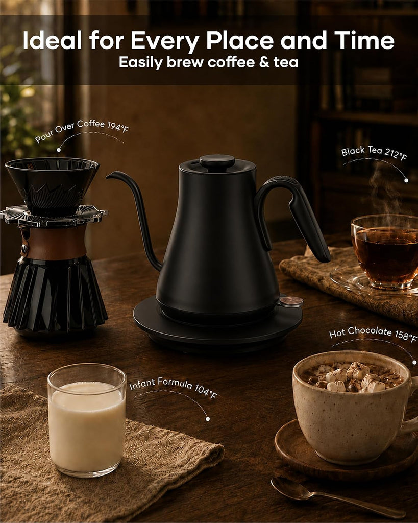 Gooseneck Electric Kettle 0.8L, Fast Boil Pour Over Coffee, Tea | 1440W Fast Boil, 304 Stainless Steel Interior