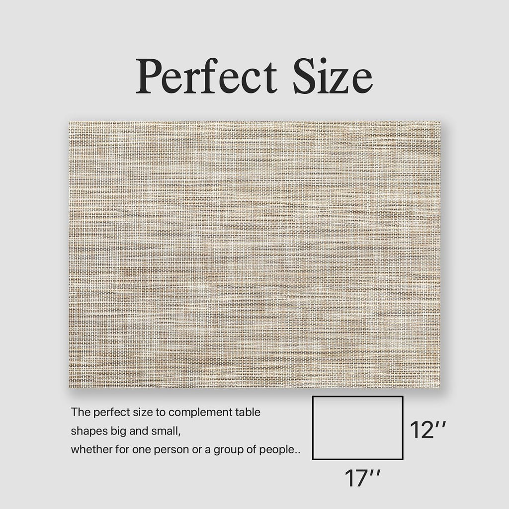 Placemats - Easy Clean Woven Vinyl Placemats for Dining Table, Indoor/Outdoor Place Mats, Washable PVC Table - Set of 6