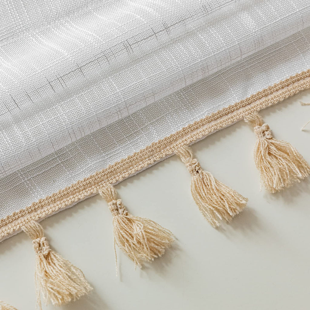 Beda Home Tassel Linen Textured Swag Curtain Valance, White, 36 x 45 in