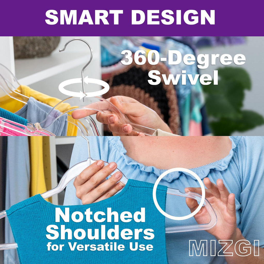 Premium Crystal Clear Acrylic Hangers, 50 Pack Ultra Slim Space Saving Suit Hangers for Coats, Pants, Dress Clothes