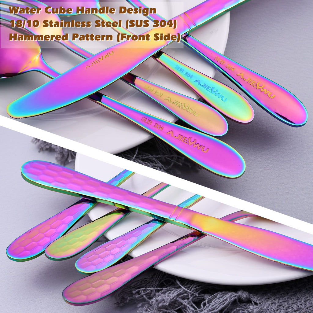 Rainbow Flatware Cutlery Silverware Set 40 Pieces, 18/10 Stainless Steel Colorful Utensils, Tableware Flatware Set
