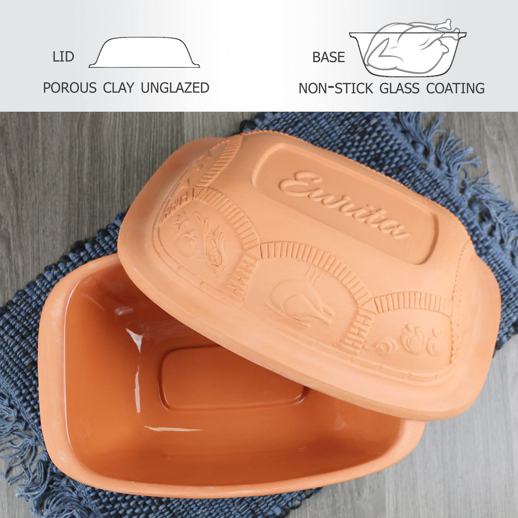 Eurita Clay Roaster, 3 Quart, Non-Stick Earthenware, Toxin-Free, Healthy Clay Pot Cooking, Versatile Cooking Dutch