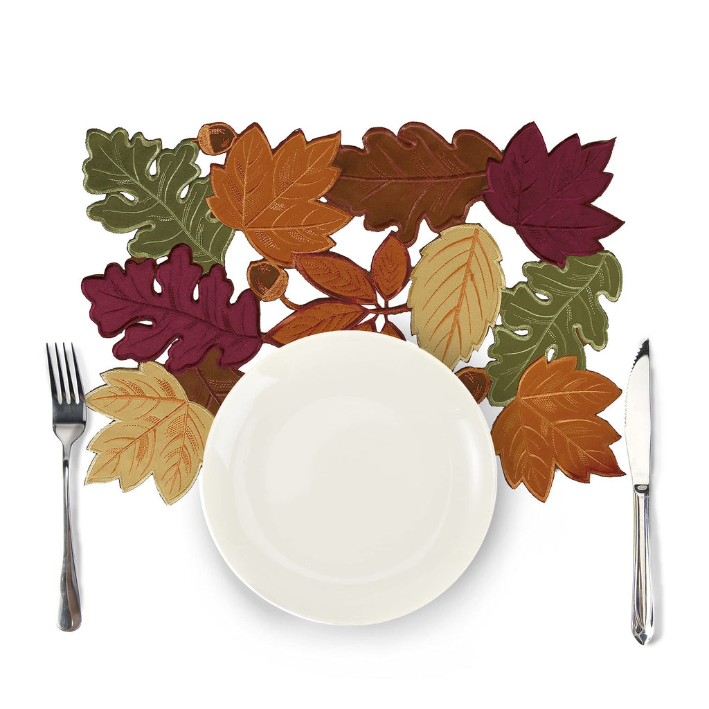 4 PCS Thanksgiving Placemats for Dining Table, 13 x 19 Inch Set of 4 Embroidered Maple Leaves Table mats for Fall