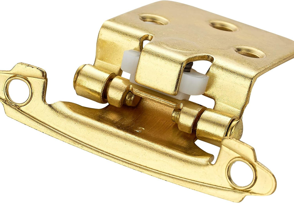 50 Pack (25 Pairs) 1/2" Overlay Cabinet Hinges, Self-Closing Semi-Concealed Face Mount, Satin Brass Decorative Hardware