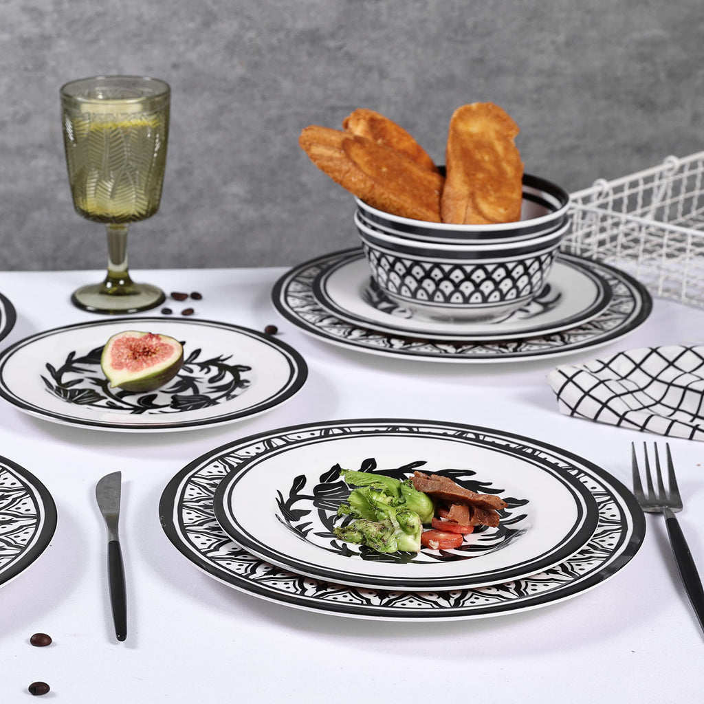 Melamine Dinnerware Sets-12pcs Melamine Plates and Bowls Set, Round