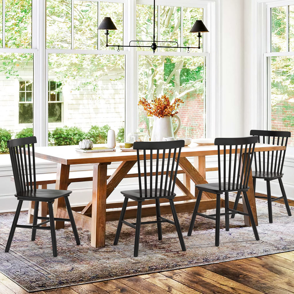 Windsor Dining Chair, Dining Chairs Set of 6, Spindle Back Wood Kitchen Chairs Wooden, Farmhouse Dining Chairs, Black