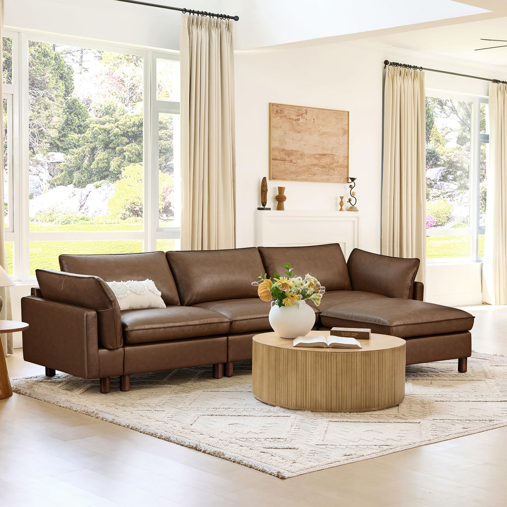 127" Leather Super Large Sectional Couches, Modular Sectional Sofa, Premium Genuine Leather Sofa, Down Filled, High